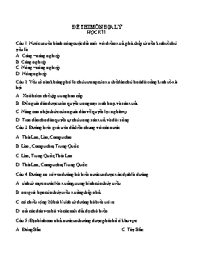 Đề trắc nghiệm kiểm tra học kì I môn Địa lí lớp 12